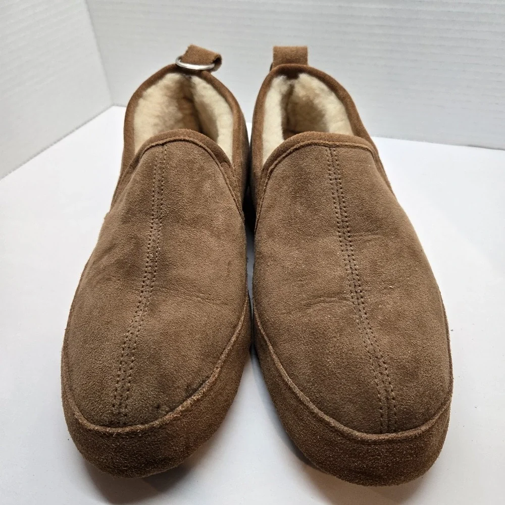 VTG Acorn Slippers Shoes Men's 10 Walnut Shearling Loafer Sheepskin Real Fur EUC